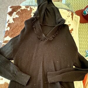 Black Ribbed Knit Hoodie